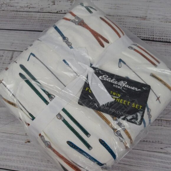 Eddie Bauer Cotton Flannel Twin Sheet Set Ski Line NEW - Picture 1 of 7